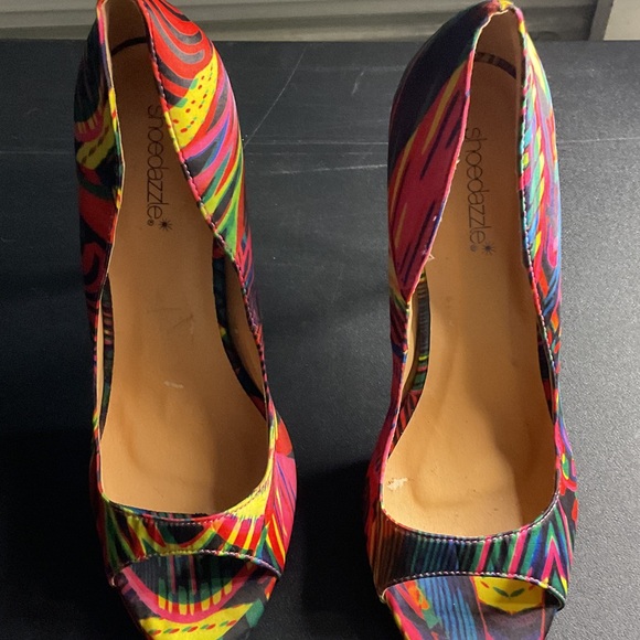 Shoe Dazzle Shoes - Shoe Dazzle Neon Multicolor Peep-Toe Heels #S313F
